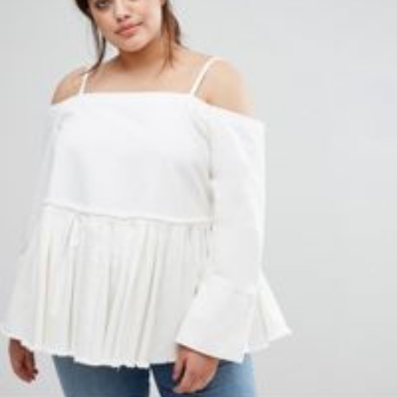 ASOS Tops - Asos White Denim off the shoulder pleated top NWT ASOS Tops - Asos White Denim off the shoulder pleated top NWT